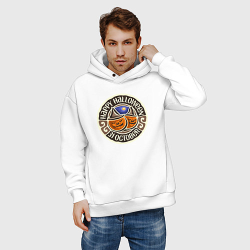 Мужское худи оверсайз Happy halloween - 31 october / Белый – фото 3