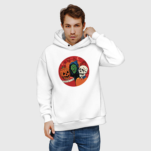 Мужское худи оверсайз Halloween friends / Белый – фото 3