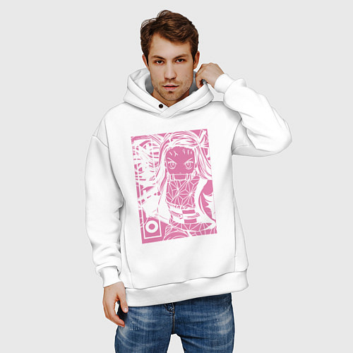 Мужское худи оверсайз Клинок рассекающий демонов Nezuko бой / Белый – фото 3