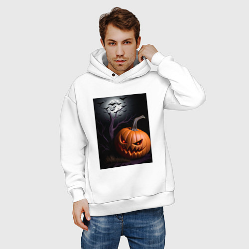 Мужское худи оверсайз Тыква хэллоуин / Белый – фото 3