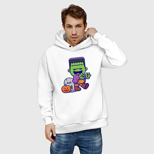 Мужское худи оверсайз Милый Франкенштейн / Белый – фото 3
