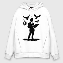 Толстовка оверсайз мужская Учитель с символами, цвет: белый