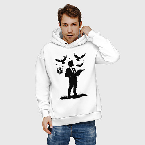 Мужское худи оверсайз Учитель с символами / Белый – фото 3