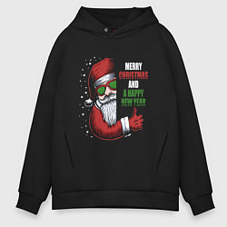 Толстовка оверсайз мужская Счастливого Рождества и Нового года, цвет: черный