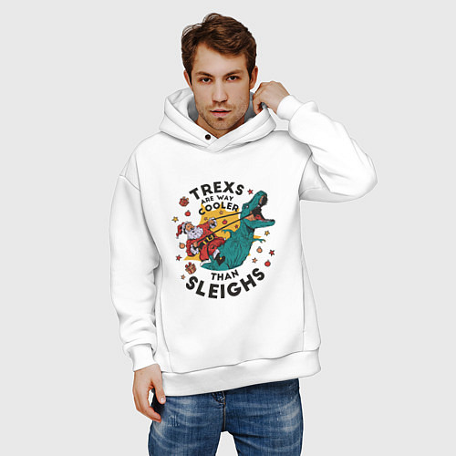 Мужское худи оверсайз Санта на динозавре / Белый – фото 3