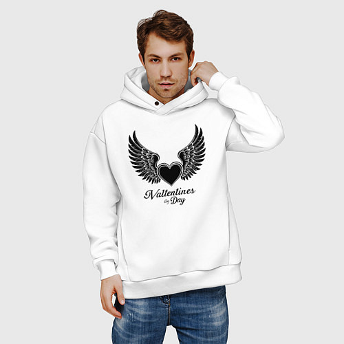Мужское худи оверсайз Крылья любви: День святого Валентина / Белый – фото 3