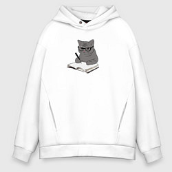 Толстовка оверсайз мужская Психолог серый кот, цвет: белый