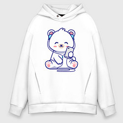 Толстовка оверсайз мужская Music white bear, цвет: белый