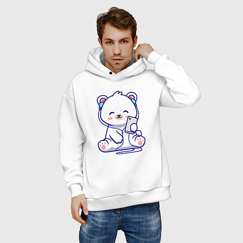 Мужское худи оверсайз Music white bear / Белый – фото 3
