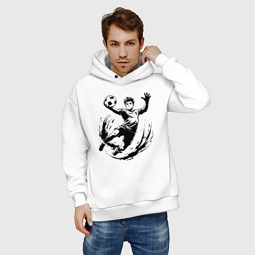 Мужское худи оверсайз Вратарь ловит мяч / Белый – фото 3