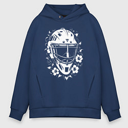 Толстовка оверсайз мужская Шлем-маска в цветочном обрамлении, цвет: тёмно-синий