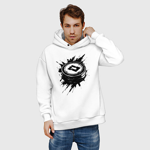 Мужское худи оверсайз Чёрная хоккейная шайба / Белый – фото 3