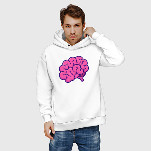 Мужское худи оверсайз Pinky brain / Белый – фото 3