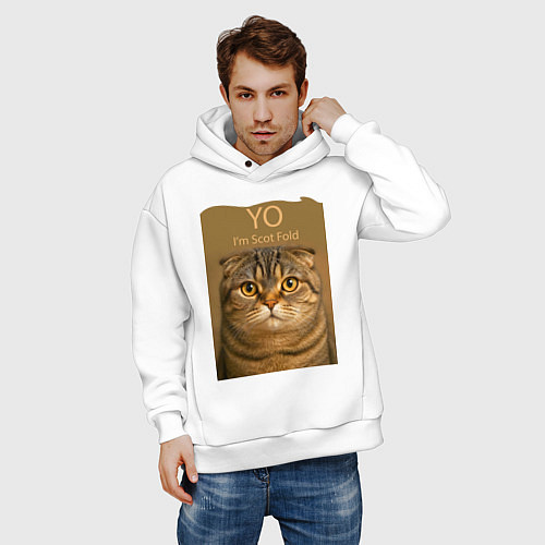 Мужское худи оверсайз Yo - Im Scottish Fold / Белый – фото 3