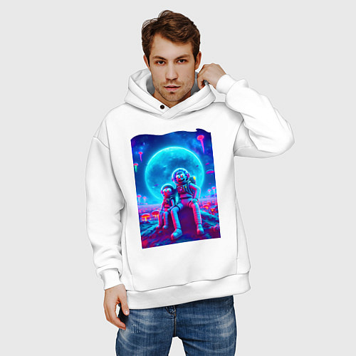 Мужское худи оверсайз Морти и Рик на неоновой планете / Белый – фото 3