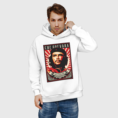 Мужское худи оверсайз Che - viva la revolucion / Белый – фото 3