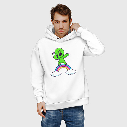 Мужское худи оверсайз Пришелец на радуге / Белый – фото 3