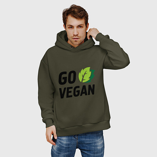 Мужское худи оверсайз Go vegan / Хаки – фото 3