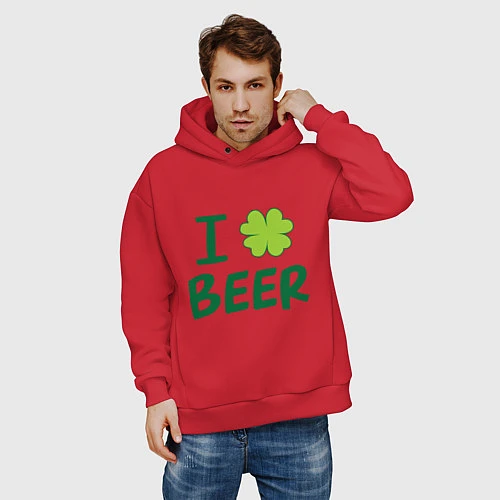 Мужское худи оверсайз Love beer / Красный – фото 3