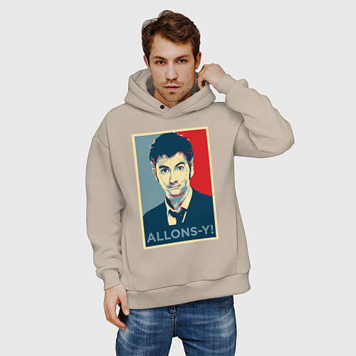 Мужское худи оверсайз Allons-y Poster / Миндальный – фото 3