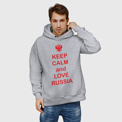 Мужское худи оверсайз Keep Calm & Love Russia / Меланж – фото 3