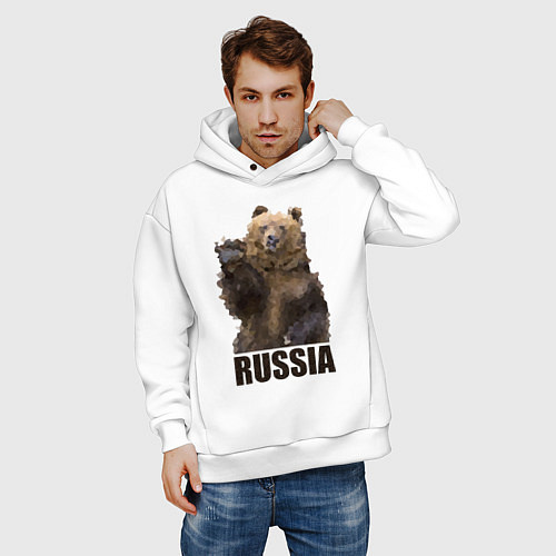 Мужское худи оверсайз Russia: Poly Bear / Белый – фото 3