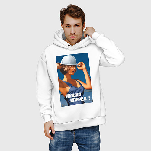 Мужское худи оверсайз Девушка строитель / Белый – фото 3