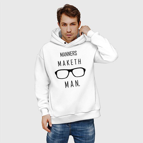 Мужское худи оверсайз Kingsman: Manners maketh man / Белый – фото 3