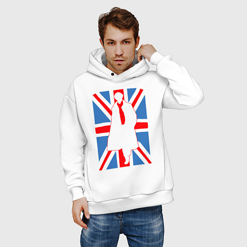 Мужское худи оверсайз Sherlock Holmes Union Jack / Белый – фото 3