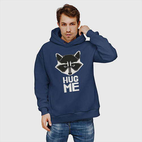 Мужское худи оверсайз Raccoon: Hug me / Тёмно-синий – фото 3