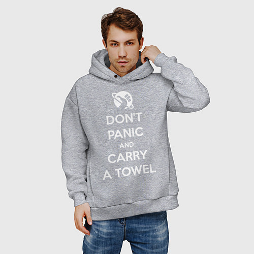 Мужское худи оверсайз Dont panic & Carry a Towel / Меланж – фото 3