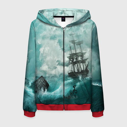 Мужская толстовка на молнии Море / 3D-Красный – фото 1