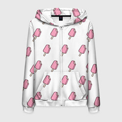 Толстовка 3D на молнии мужская Мороженое розовое, цвет: 3D-белый