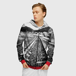 Толстовка 3D на молнии мужская Железная дорога, цвет: 3D-красный — фото 2