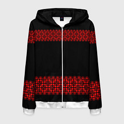 Толстовка 3D на молнии мужская Славянский орнамент (на чёрном), цвет: 3D-белый