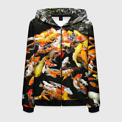 Толстовка 3D на молнии мужская Японские карпы - кои, цвет: 3D-черный