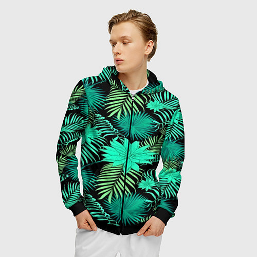 Мужская толстовка на молнии Tropical pattern / 3D-Черный – фото 3