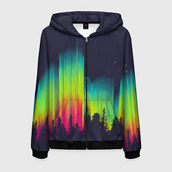 Толстовка 3D на молнии мужская Северное сияние, цвет: 3D-черный