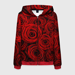 Толстовка 3D на молнии мужская Красные розы, цвет: 3D-красный