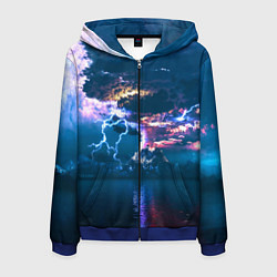 Толстовка 3D на молнии мужская Извержение вулкана, цвет: 3D-синий
