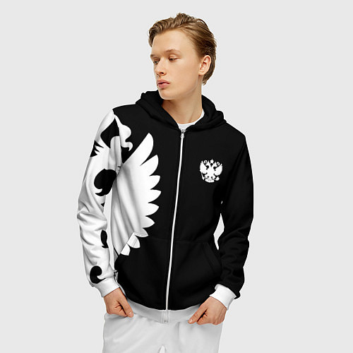 Мужская толстовка на молнии Russia - Black collection / 3D-Белый – фото 3