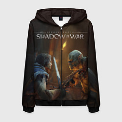 Толстовка 3D на молнии мужская Shadow of War 8, цвет: 3D-черный