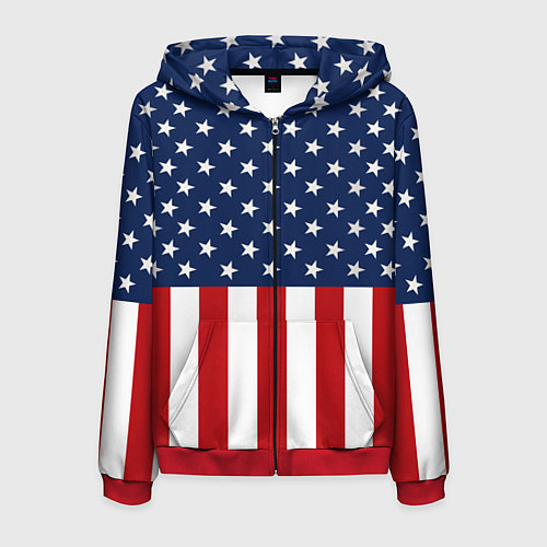 Мужская толстовка на молнии Флаг США / 3D-Красный – фото 1