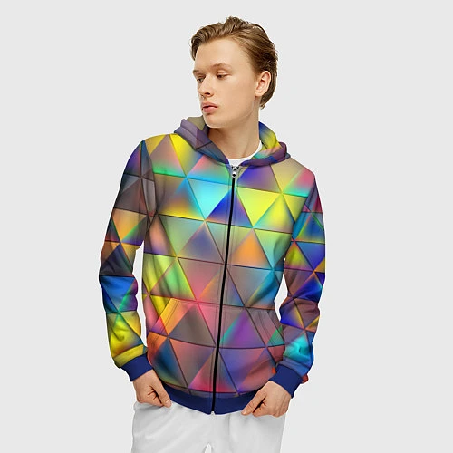Мужская толстовка на молнии Разноцветные треугольники / 3D-Синий – фото 3