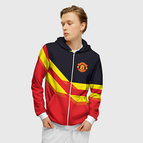 Мужская толстовка на молнии Man United FC: Red style / 3D-Белый – фото 3