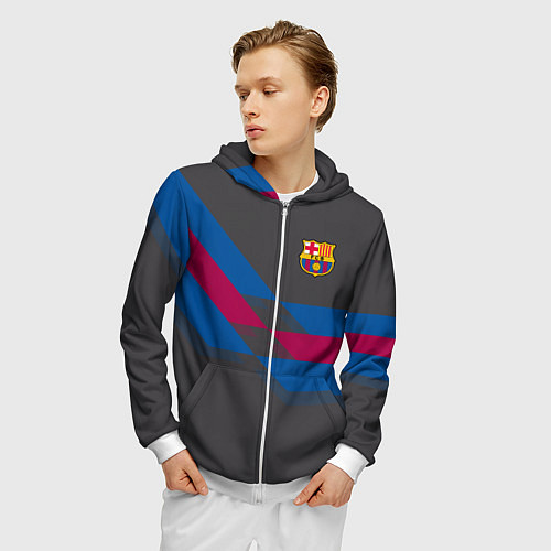 Мужская толстовка на молнии Barcelona FC: Dark style / 3D-Белый – фото 3