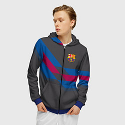 Толстовка 3D на молнии мужская Barcelona FC: Dark style, цвет: 3D-синий — фото 2