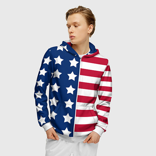 Мужская толстовка на молнии USA Flag / 3D-Белый – фото 3