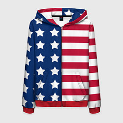 Толстовка 3D на молнии мужская USA Flag, цвет: 3D-красный