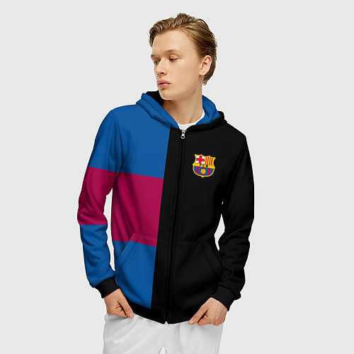 Мужская толстовка на молнии Barcelona FC: Black style / 3D-Черный – фото 3